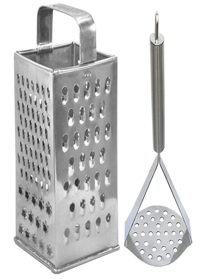 Oc9 Stainless Steel 8 in 1 Slicer/Grater & Potato Masher/Pav Bhaji Masher Silver Kitchen Tool Set - Image 1